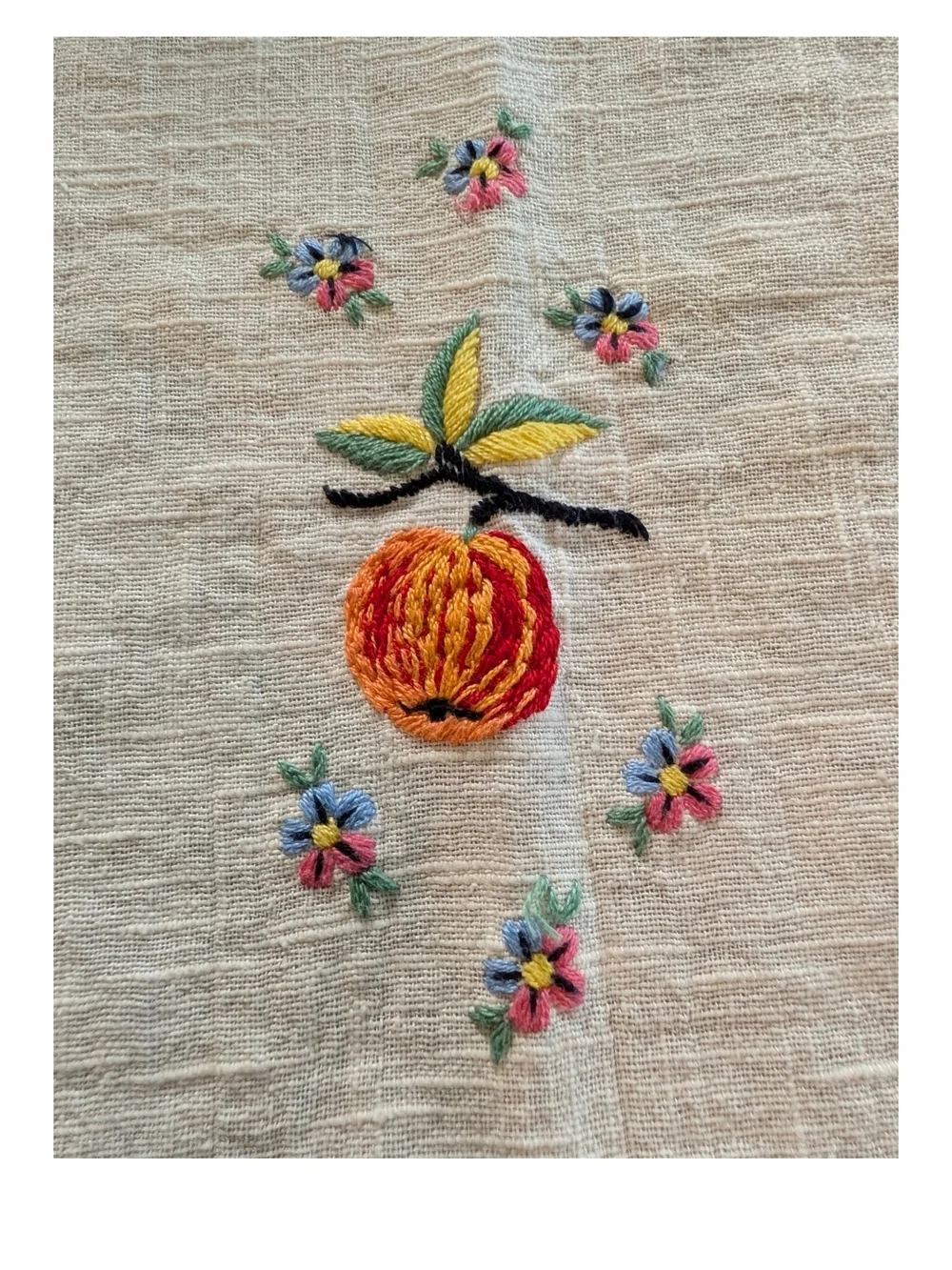 Vintage Hand-Embroidered Linen Tea Towel / Dresser Scarf